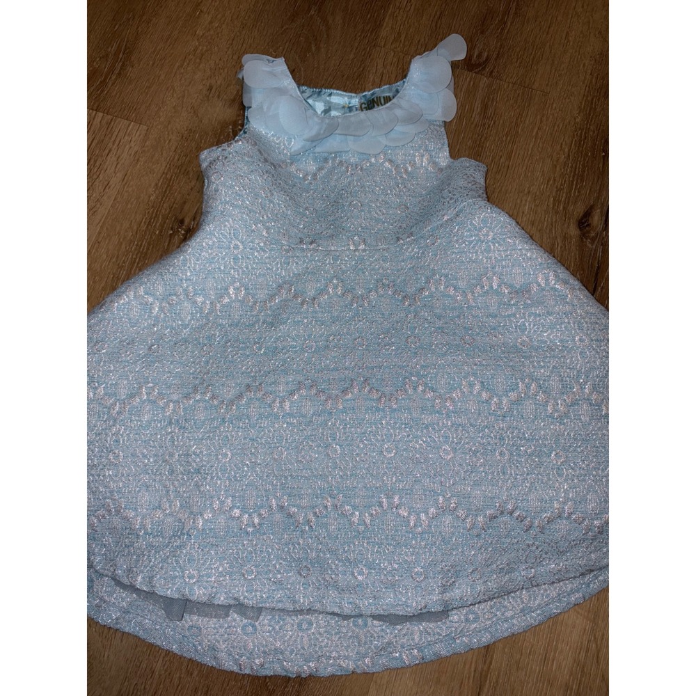 Genuine Kids Party Dress Blue Silver Lace Sparkle Buttons 3T